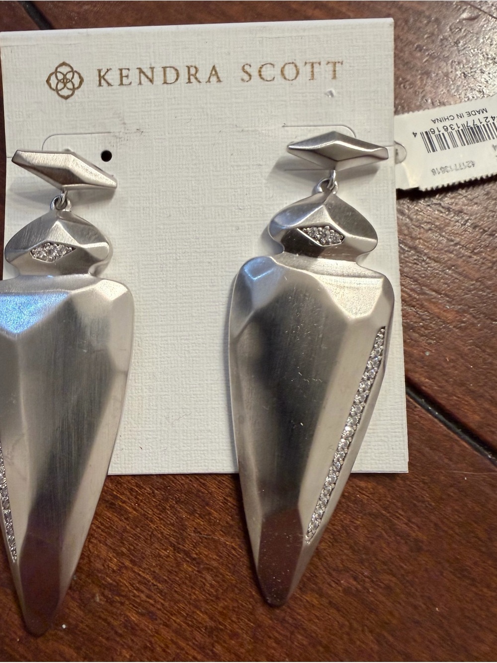 Kendra Scott Silver Faceted Drop Earrings with Crystal Accents